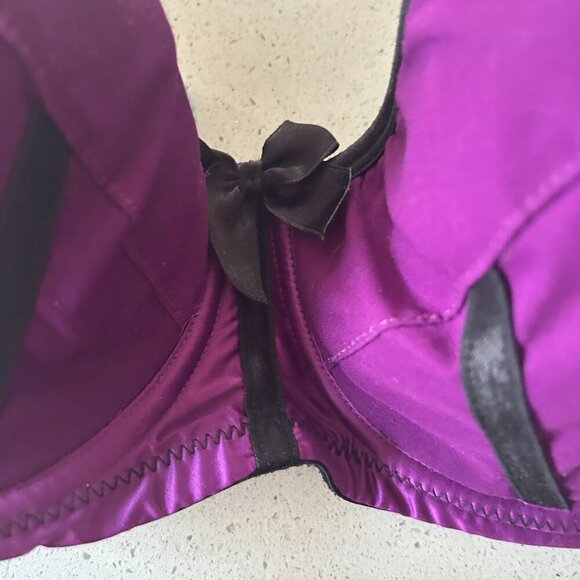Parfait Purple Velvet Satin Bra 36G Push Up Underwire Plus Whimsigoth Coquette - Picture 3 of 4